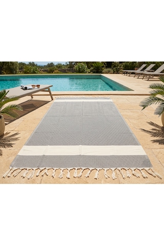 Ludıa %100 Pamuklu Diamond Desenli Saçaklı Siyah Peştemal 100x195 Cm Plaj Ve Banyo Havlusu
