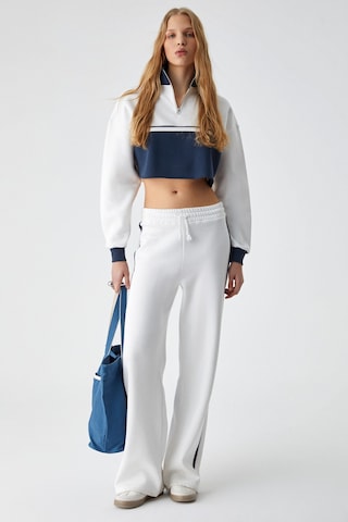 Ethıquet KRUSSEN Kadın Oversize Fermuarlı Uzun Kollu 3 İplik Kısa Beyaz Sweatshirt