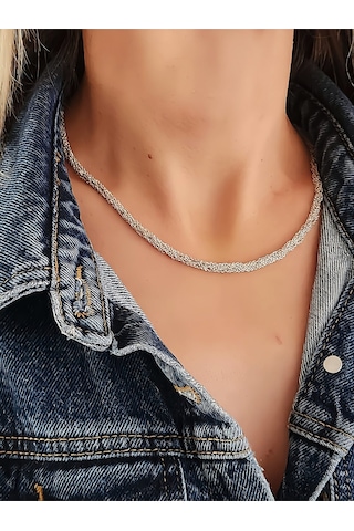 Eva Takı Store Zırh Örgü Zincir Model Çelik Zincir Dokuma İnce El Yapımı Kolye Silver