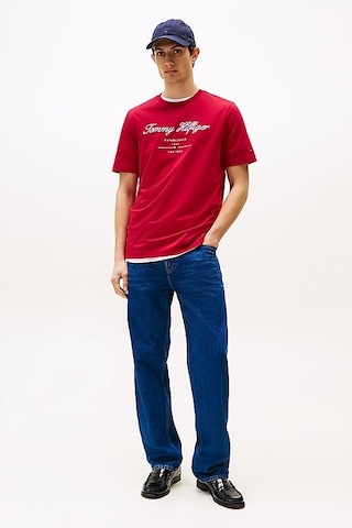 Tommy Hilfiger Erkek Script Logo T-shirt - Kırmızı Medium Red