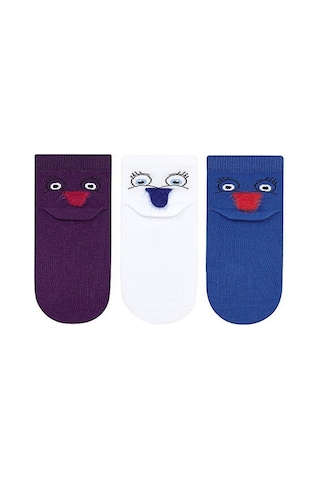 Brz Kids 3D Renklli Kuş Desenli Erkek Çocuk Çorabı 3Lü Set