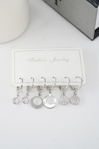 Kadın Zirkon Taşlı Sallantılı Oval Figürlü Klipsli 6'lı Küpe Seti Çok Renkli