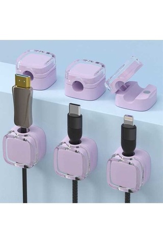 Fastbuy Masaüstü Manyetik Kablolu Organizatör: Kendine Yapışkan Klembi, Dizaynli Kablo Organizatör, 6 Adet, Mor