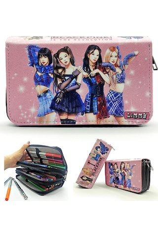 Kalem Kutusu Black Pink Blink Organizer Kalemkutu Vegan Deri Üç Bölmeli Kalemlik - Siyah Siyah