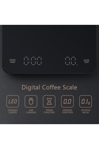 Novahub Profesyonel Kahve Terazisi: Zamanlayıcı, Şarj Edilebilir, Siyah, Led Ekranlı Siyah