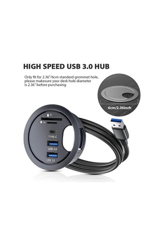 Xuweiwei Siyah Usb 3.0 Çok Portlu Genişletici Tf Usb-c Micro Sd Kart Okuyucu Tip C Veri Bağlantısı 60mm Masaüstü Montaj Pc İçin