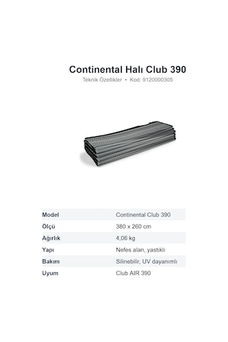 Dometic Continental Halı Club 390 Ön Çadır Halısı, Nefes Alan 380x260 Cm 9120000305