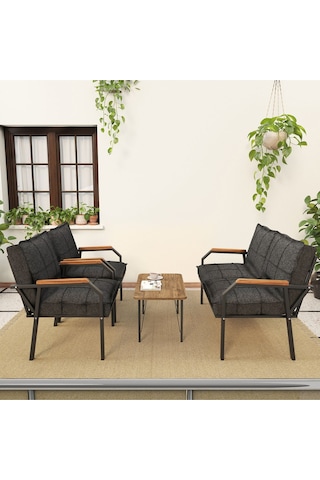 Mygusi Hayal Balkon, Bahçe, Cafe - Metal Kanepe Koltuk Takımı - 2+1+1 Sehaplı Antrasit