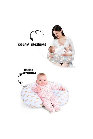 Çift Taraflı Bebek Emzirme Yastığı, Destek Minderi, Hamile Yastığı %100 Pamuklu Kumaş 001
