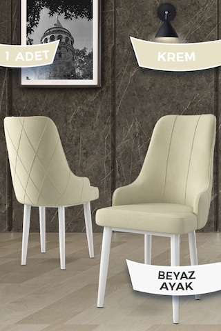 Canisa Concept Trex Serisi 1.sınıf Babyface Kumaş 1 Adet Krem Sandalye Beyaz Metal Ayak Sandalye Krem Ayakları Beyaz