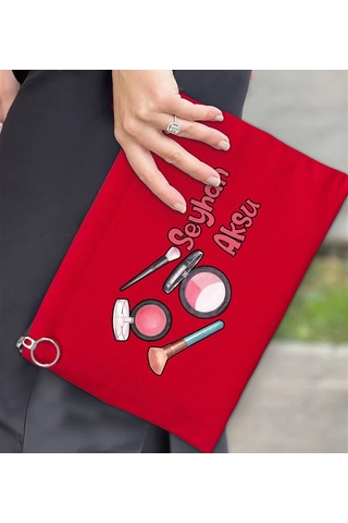 Bk Gift Kişiye Özel İsimli-1 Astarlı Kırmızı Portföy Çanta 30x21cm, Baskılı El Çantası, Organizer Çanta