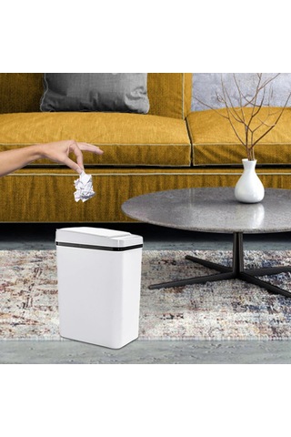 Qfdr Otomatik Dokunmatik Çöp Kutusu, 12l Galon Sensör Beyaz