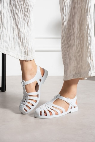 Shoetek Ravi Kadın Sandalet Bilekten Bantlı Tokalı Plastik Beyaz