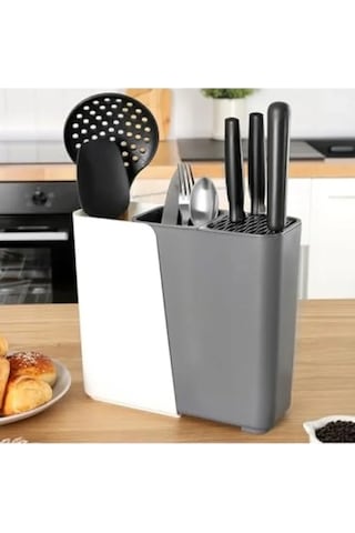 Ayarlanabilir Sürgülü Kaşıklık Ve Bıçaklık Organizer, 2-3 Bölmeli, Gri Açık Gri