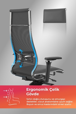Samurai Ergonomik Koltuk Bel Destekli, Tekerlekli, Yükseklik Ayarlı, Yönetici Koltuğu -506.f.1.62 Koyu Gri