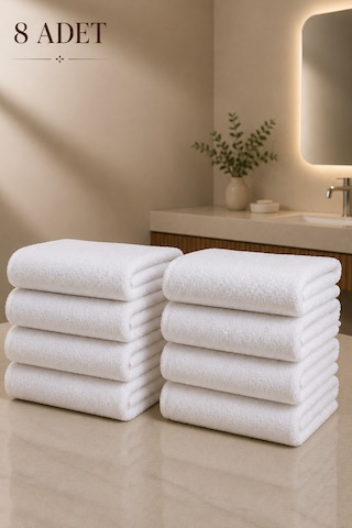 8 Adet Beyaz 50x85 Cm 200 Gram Bukle - Armür Otel El-yüz Havlusu Beyaz