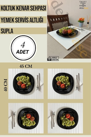 Beyaz 4 Adet Çok Amaçlı Koltuk Kenar Sehpası, Supla, Yemek Servis Altlığı Beyaz