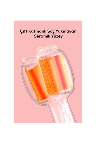 Mobgift Pembe Kedi Figürlü Seramik Saç Şekillendirici 200 Derece Hızlı Isınma Özelliği Açık Pembe