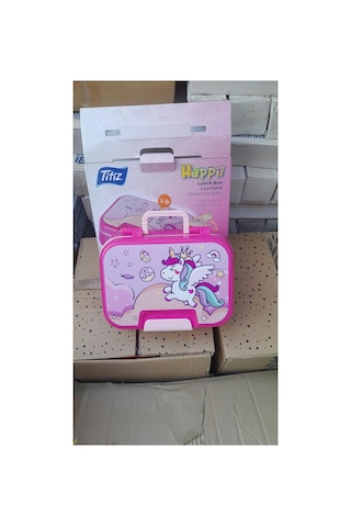 304 Paslanmaz Çelik 2 Katlı 2 Bölmeli 1030ml Happii Beslenme Çantası Temalı Lunch Box Pembe