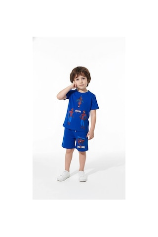 Miniko Kids Erkek Çocuk Spiderman Örümcek Adam Modelli Pamuk Şortlu Takım Saks Mavisi