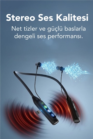 600 Saat Sporcu Kulaklığı Kablosuz Bluetoot Kulaklık Led Göstergeli Boyunluk Kulaklık Stereo V5.4