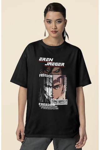 Eren Yeager Freedom Baskılı Unisex Oversize Attack On Titan Anime Siyah