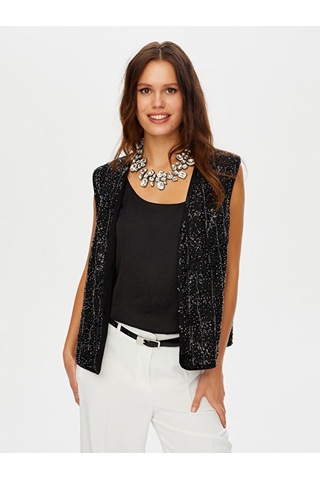 Boncuk Ve Payet Detaylı Şık Yelek W26ylk001 Uw26ylk00110 Siyah