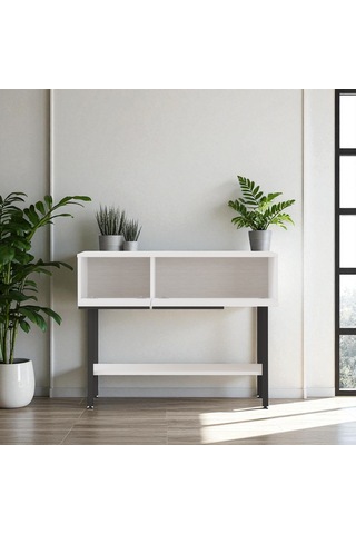 Robin Home Dresuar Antre Hol Kapaklı 100cm Metal Ayaklı Beyaz Beyaz