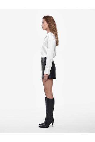 Koton Slim Fit Pileli Suni Deri Görünümlü Şort Etek Siyah 7wak70071pw