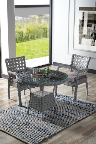 Evdemo Ayaz 2 Kişilik Rattan Bahçe Balkon Mutfak Masa Takımı Açık Gri Açık Gri