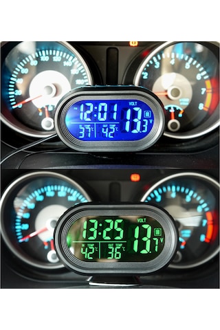 Fosenze Araç Voltmetre, İç/dış Sıcaklık Ve Saat, 12/24 Saat Formatı, C/ F Dönüşümü, Yeşil/turuncu Işık, Dahili Pil