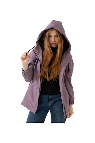 Spor Kadın Astarlı Su Geçirmez Ve Rüzgara Dayanıklı Kapüşonlu Cepli Yağmurluk - Rüzgarlık Mürdüm