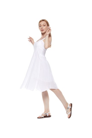 Beyaz Askılı Vual Asimetrik Yazlık Elbise Beyaz