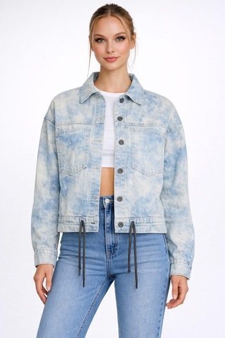 Özel Koleksiyon Bağlama Detaylı Denim Ceket Ag-3006 Açık Mavi