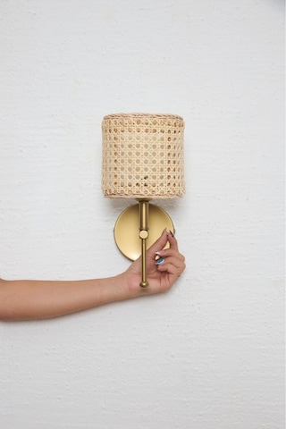 Hazeran & Rattan Doğal Yukarı Eskitme Gold Duvar Aydınlatması Ledli Aplik Beyaz