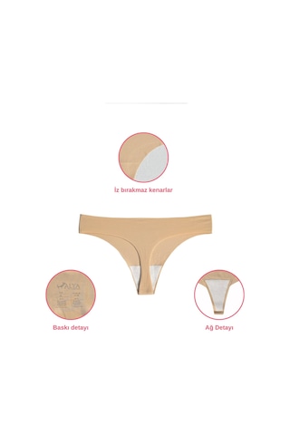 Alya Underwear Lazer Kesim Dikişsiz Tanga Külot, Seamless String 6'lı Paket Siyah - Beyaz -ten