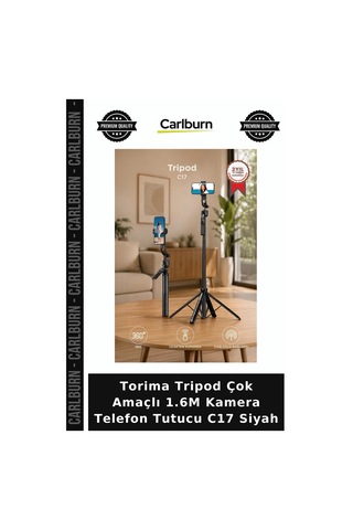 Delux Serisi Torima Tripod Çok Amaçlı 1.6m Kamera Telefon Tutucu C17 Siyah Akış Kayıt Çekimler