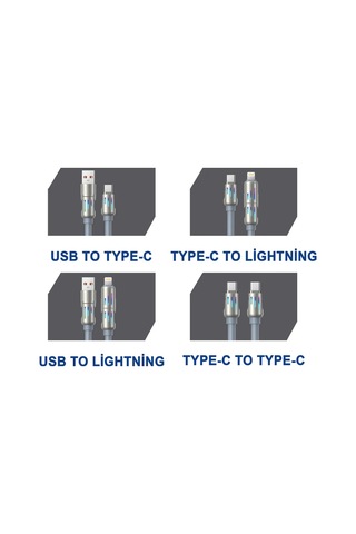 205w 4'ü 1 Arada Süper Hızlı Şarj Rgb Led Işıklı Çoklu Fonksiyonlu Silikon Kablo 1.5 Metre Mt2514