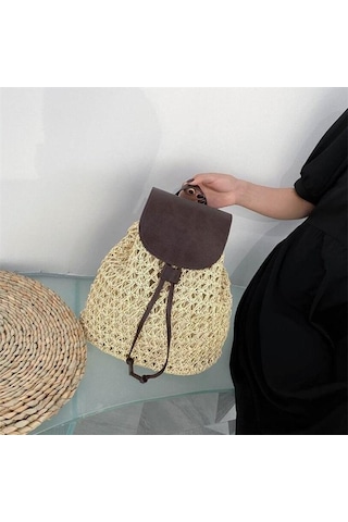 Bej Yogodlns Yeni Kadın Sırt Çantası Tığ Işi Kağıt Halat Örgülü Ipli Kadın Hasır Sırt Çantası Yaz Seyahat Gezisi Bayanlar Dokuma Sırt Çantası Bej