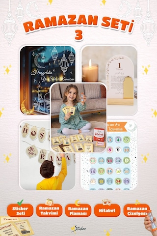 Ramazan Ayı Sticker Oyun Ve Etkinlik Seti, 5 Li Set Çocuklar İçin Ramazan Süsleme Ve Etkinlik Seti3 Dijital Baskı