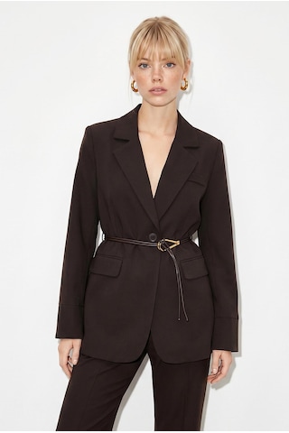 Shade Kadın Astarlı Garni Kol Detaylı Kemerli Blazer Ceket 8146 60286139 - Acı Kahve Kahverengi