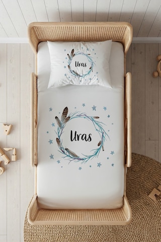 %100 Pamuk Saten İsme Özel İsimli 100x200 Tek Kişilik Lastikli Çarşaf Seti Kuş Tüyü Beyaz