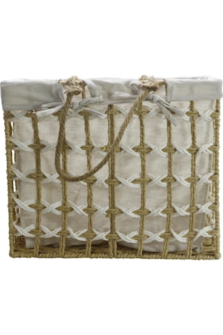 T.concept Dekoratif Hasır Halatlı Zarif Telli Çok Amaçlı Dikdörtgen Sepet Bej-beyaz Küçük S