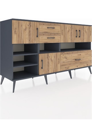 Kronos Konsol 7 Raflı 3 Çekmeceli 4 Kapaklı 176x59x99 Antrasit-ça Antrasit-çam