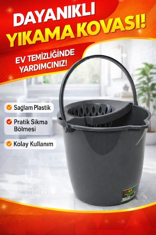 Yuvarlak Fanatik Mop Ve Su Kovası Sıkma Hazneli 12 Lt-koyu Gri