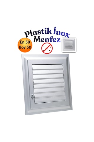 50 X 50 Cm Gri Plastik Menfez - Banyo, Wc Ve Tuvalet İçin Panjurlu Havalandırma Kapağı Izgarası Pencere 50x50 Panjur Sineklik Kapağı Izgarası Hava Kanalı Çıkışı Duvar Cam Kare Aspiratör Baca Teli