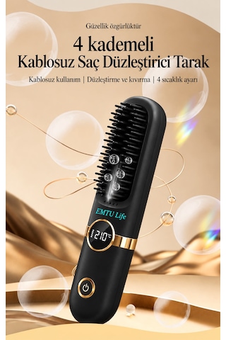 Z9 Saç Düzleştirici Tarak Kablosuz Şarjlı Led Ekran Taşınabilir Isı Ayarlı Saç Tarağı Max 210 Derece