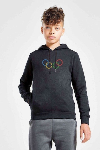Olumpiyat Baskılı Unisex Çocuk Kapüşonlu Siyah Sweatshirt