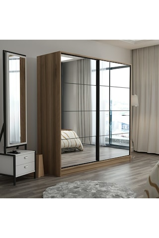 Minarmobilya Minar Kale 2 Kapaklı Aynalı Sürgülü Dolap 180 Cm - Dore (541417070)