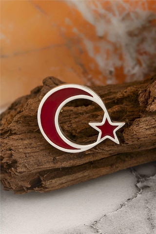 925 Ayar Gümüş Mineli Türk Bayrağı Rozet -8052 Gümüş